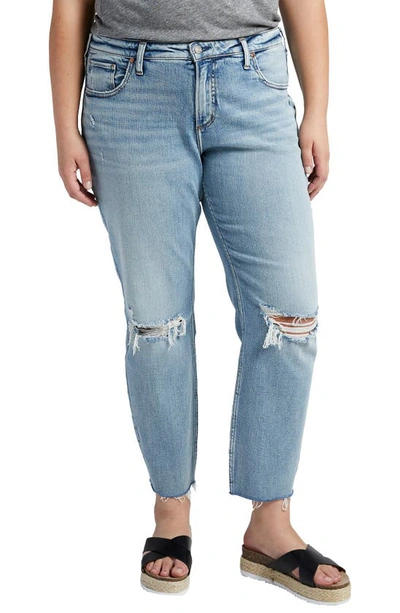 Silver Jeans Co. Beau High Waist Raw Hem Girlfriend Jeans In Blue
