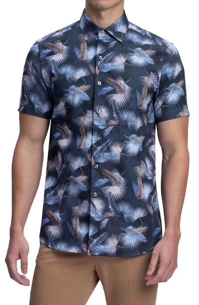 Bugatchi Classic Fit Palm Print Short Sleeve Button-up Shirt In Midnight