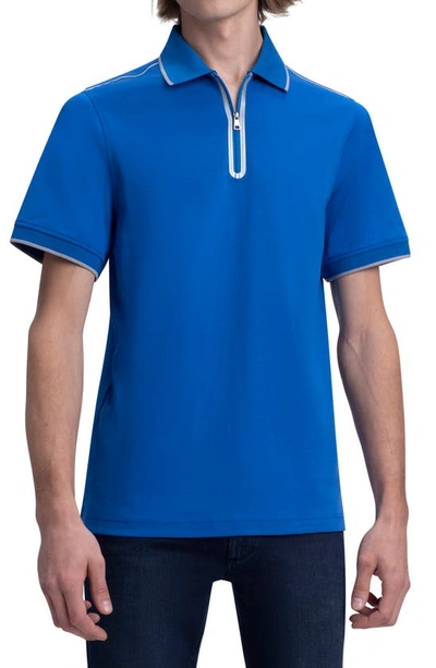 Bugatchi Zip Placket Polo In Classic Blue