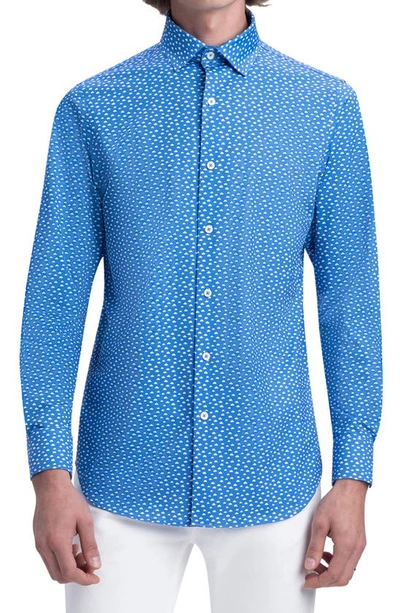 Bugatchi Tech Cloud Print Knit Stretch Cotton Button-up Shirt In Classic Blue