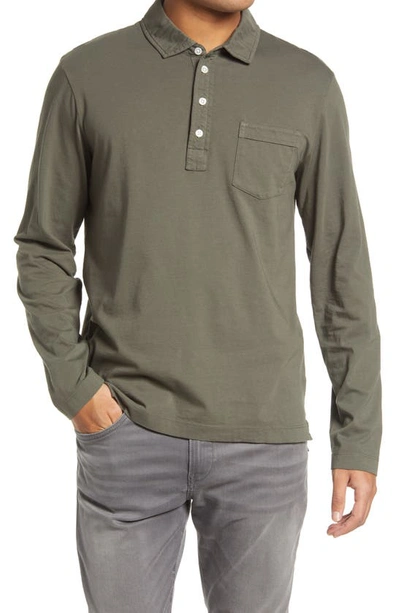 Billy Reid Pensacola Long Sleeve Organic Cotton Pocket Polo In Washed Grey