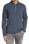 Billy Reid Pensacola Long Sleeve Organic Cotton Pocket Polo In Navy