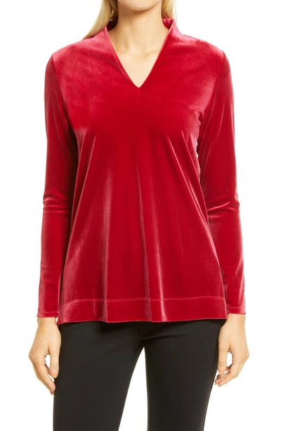 Anne Klein V-neck Velour Top In Titian Red