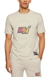 Hugo Boss X Nba Tbasket 3 Embossed Graphic Tee In Light Beige Miami Heat