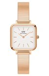 Daniel Wellington Quadro Studio Mesh Strap Watch, 22mm In Rose Gold/ White