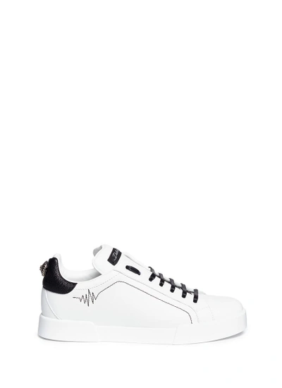 Dolce & Gabbana Heartbeat Embroidered Leather Sneakers