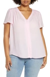 Vince Camuto Flutter Sleeve Rumple Satin Blouse In Pink Horizon