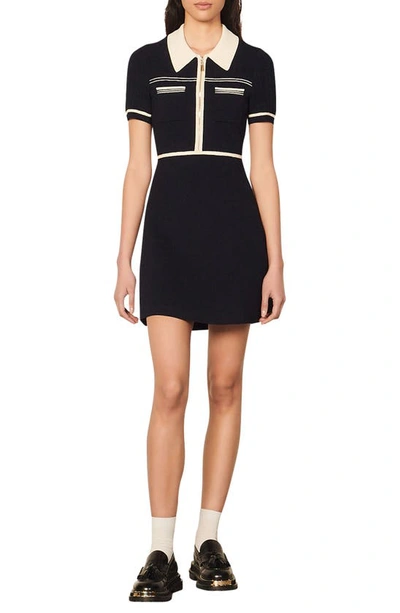 Sandro Aliette Knit Fit-&-flare Dress In Ecru / Navy | ModeSens