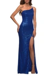 La Femme One-shoulder Sequin Jersey Gown In Royal Blue