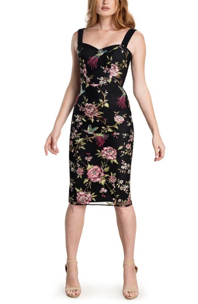 Dress The Population Nicole Floral Embroidered Cocktail Dress In Black
