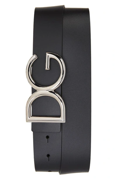 Dolce & Gabbana Dg Logo Buckle Leather Belt In Nero/ Palladio