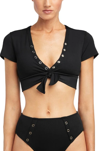 Robin Piccone Amy Crop Bikini Top In Licorice