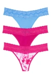 Natori Bliss Perfection Lace Trim Thong In Berry/ Tiedie/ Blue