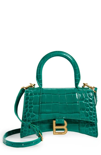 Balenciaga Extra Small Hourglass Leather Top Handle Bag In Jade