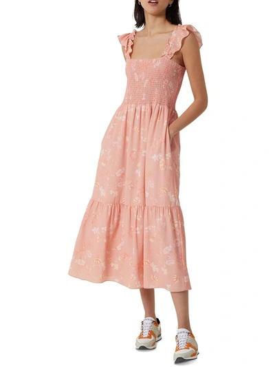 French Connection Diana Verona Drape Frill Midi Dress In Coral Pink