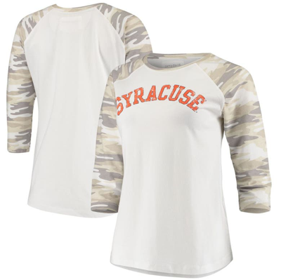 Camp David White/camo Syracuse Orange Boyfriend Baseball Raglan 3/4 Sleeve T-shirt