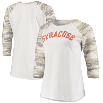 Camp David Women's White, Camo Syracuse Orange Boyfriend Baseball Raglan 3/4 Sleeve T-shirt In White,camo