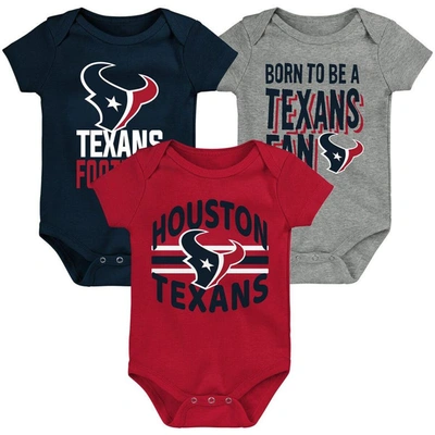 Outerstuff Babies' Newborn & Infant Navy/red/heathered Gray Houston Texans 3rd Down & Goal Three-piece Bodysuit Set In Navy,red,heathered Gray