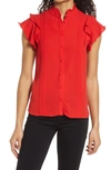 Cece Pintuck Ruffle Short Sleeve Blouse In Red