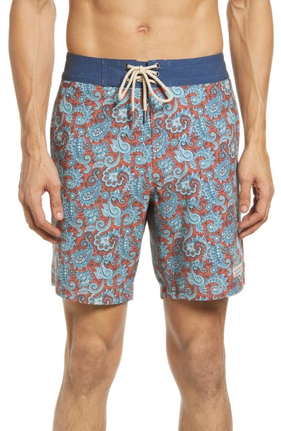 Fair Harbor The Nautilus Floral Print Board Shorts In Red Paisley