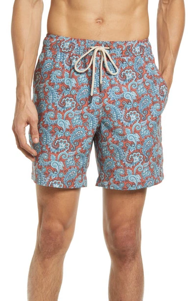 Fair Harbor The Bayberry Swim Trunks In Red Paisley