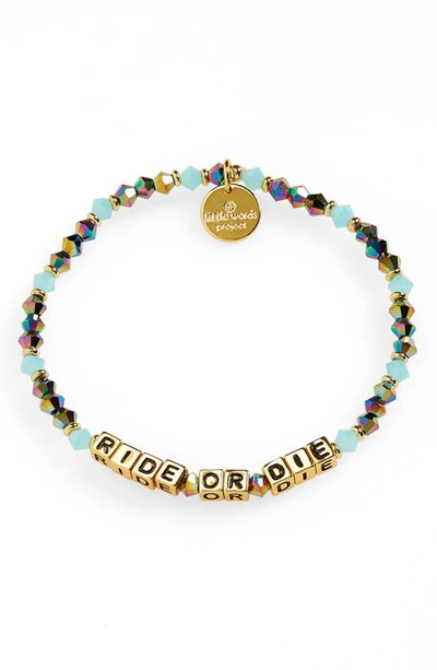 Little Words Project Ride Or Die Stretch Bracelet In Blue Metal Gold