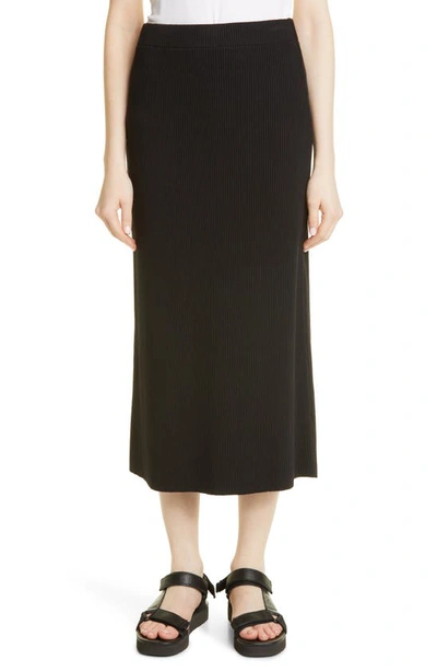 Vince Black Ribbed-knit Midi Skirt