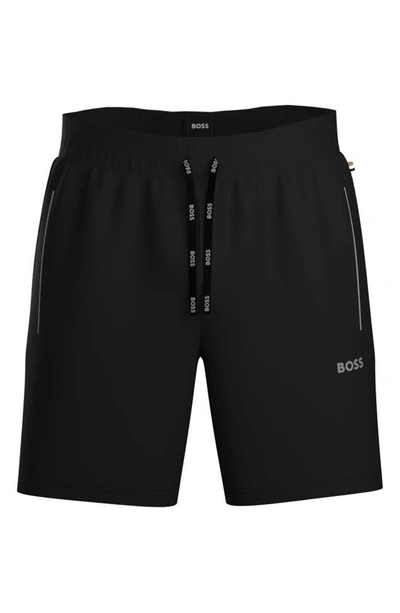 Hugo Boss Mix & Match Cotton Stretch Logo Print Drawstring Shorts In Black