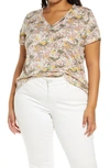 Caslon Short Sleeve V-neck T-shirt In Ivory- Pink Ditsy Meadow