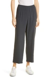 Eileen Fisher Silk Georgette Crepe Ankle Straight Leg Pants In Graphite
