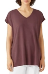 Eileen Fisher V-neck Long Boxy Top In Fig
