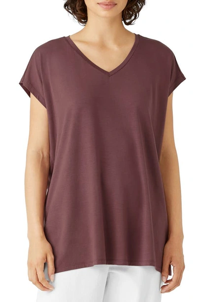 Eileen Fisher V-neck Long Boxy Top In Fig