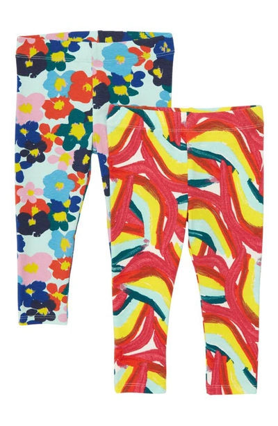 Nordstrom Kids' Cristina Martinez 2-pack Assorted Print Leggings In Ivory Rainbow Floral Pack