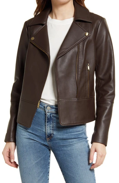Sam Edelman Peplum Back Leather Jacket In Brown