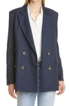 Twp Oversized Double Breasted Stretch Wool Blazer In Midnight/ Pale Blue