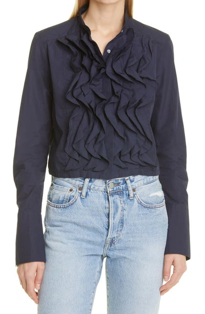 Twp Patti Ruffle Cotton Blouse In Midnight