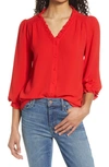 Cece Ruffle V-neck Blouse In Red