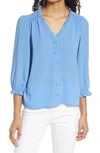 Cece Ruffle V-neck Blouse In Blue Jay