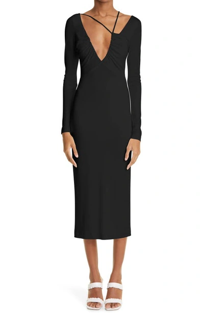 Et Ochs Bella Plunge Neck Long Sleeve Midi Dress In Black