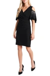 Chaus Cold Shoulder Wrap Front Dress In Black