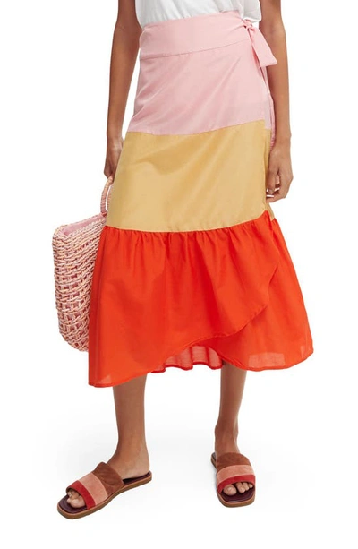 Scotch & Soda Colorblock Tiered Cotton Wrap Skirt In 0604-combo Y