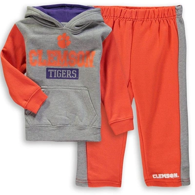 Colosseum Kids' Toddler  Heathered Gray/orange Clemson Tigers Back To School Fleece Hoodie And Pant Set In Heather Gray