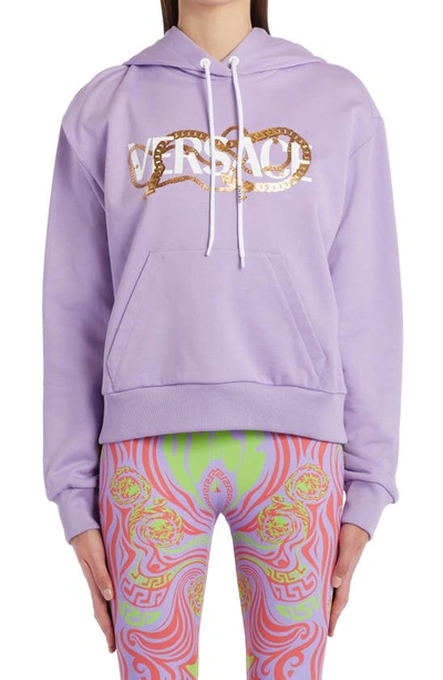 Versace Logo-print Cotton Hoodie In Orchid (purple)