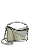 Loewe Mini Puzzle Colorblock Leather Bag In Ash Grey/ Marble Green