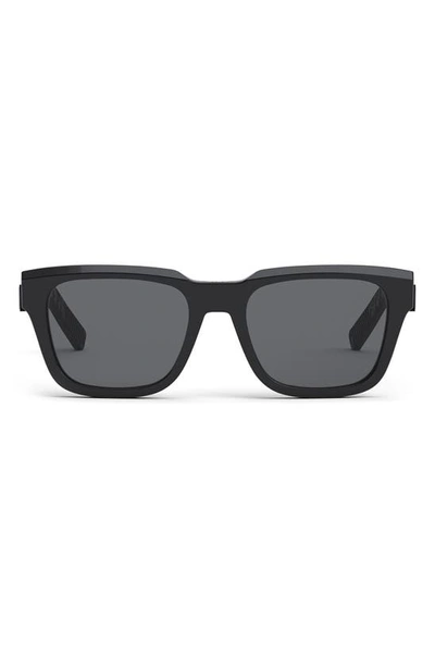 Dior B23 53mm Rectangular Sunglasses In Shiny Black / Smoke