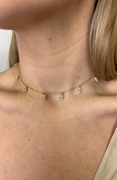 Hautecarat Lab Created Diamond Charm Choker Necklace In 14k Yellow Gold