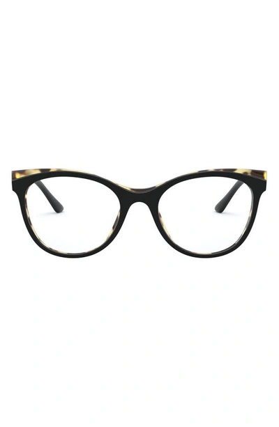 Prada 53mm Butterfly Optical Glasses In Black/ Havana