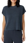 Eileen Fisher Mock Neck Organic Linen & Cotton Short Sleeve Sweater In Ocean