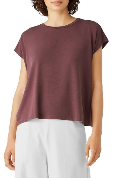 Eileen Fisher Crewneck Boxy Stretch Jersey T-shirt In Fig