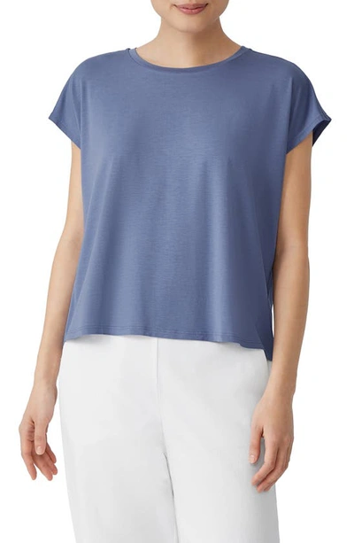 Eileen Fisher Crewneck Boxy Stretch Jersey T-shirt In Periwinkle